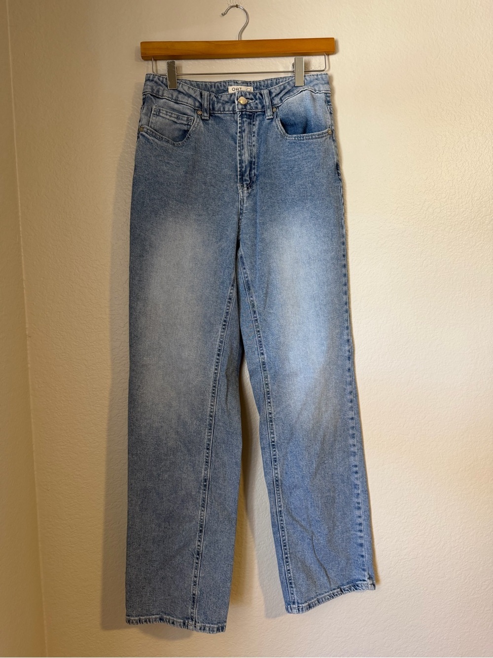 Oat New York High Rise Straight Leg Jeans Light Blue Wash Size 28 Denim Pants